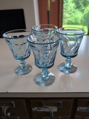 Set Of 4 Vintage Fostoria Jamestown Blue Swirl 5-7/8″ Footed Goblets Excellent