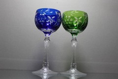 Two (2) Crystal Cut to Clear Wine Hock Glasses 7 3/8″ high unmarked Mint 8 ounce