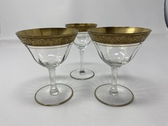 Tiffin Franciscan RAMBLER ROSE Lot 2 Champagne & 1 Cordial Gold Rim VNTG Glass
