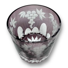 Edo Kiriko Cut Crystal Purple Grapes Whiskey Glass Sake Japan Artisan Etched