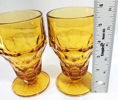Vintage Anchor Hocking Georgian Amber Topaz Stemmed Ice Tea Glasses Set of 2
