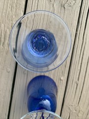 Two Cobalt Blue Wineglasses With Blue Twist Over Clear Stems