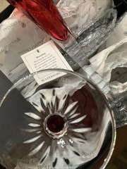 Pair of Waterford Crimson Ruby Red Champagne Flutes 11 w/Cut Heart Love Romance