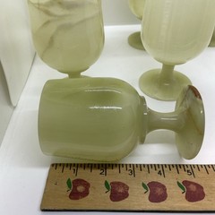 Onyx Marble 5” Green Goblets Set of 6 Hand-Carved Stone Wine Goblets Vintage