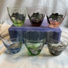 6 Vintage MCM Lo-ball Whiskey Glasses Silver Oak Leaf & Acorn Overlay Barware