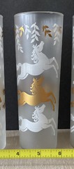 Vintage Libby Barware Drinking Glasses Equestrian Horses Stallions Frosted Gold