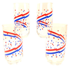 Libbey Glass Set of 4 Vintage Patriotic Tumblers Red White Blue Stars Stripes