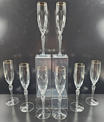 8 Lenox Monroe Gold Trim Fluted Champagne Set Crystal Clear Elegant Stemware Lot