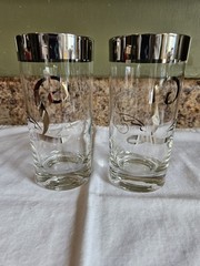 Vintage DorothyThorpe 2 Silver Rim Highball Glasses Scroll L Monogram MCM 1960’s
