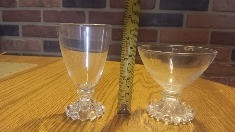 6 Clear Pressed Glass Beaded Goblet & 15 Cocktail Coupe Glasses