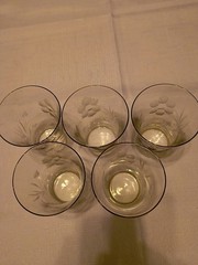5 W J Hughes Cornflower Hand Made Crystal W/ Wheel Cut Etching 10oz. Glasses