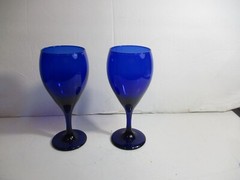 2- Vintage Cobalt Blue Glass Libbey Premire Wine / Water Goblets Short Stem 7″