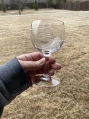 Set of 4 Wine Glasses w/ Etched Clipper Ship & Seagulls 5.25″