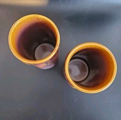 VTG Libbey Brown Stoneware Tiki Hawaiian Ceramic Tall Cocktail Glass 7″ Set of 2