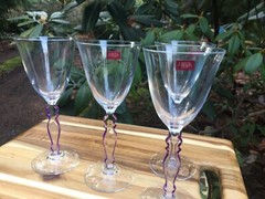 4 VINTAGE French Cristal d’arques wine glasses w/purple stem edges htf pattern~
