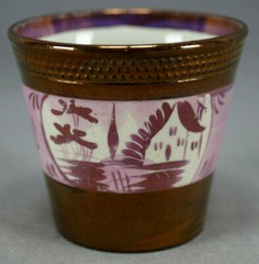Mid 19th Century Copper Luster & Pink Luster House Pattern Beaker / Tumbler