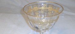 Set 4 Crystal French Empire Champagne Glasses Etched Gold Flowers Ivy Exquisite