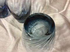 4 Vintage Libbey Tiara Blue Swirl Optic Drinking Glasses, 13 Ounces