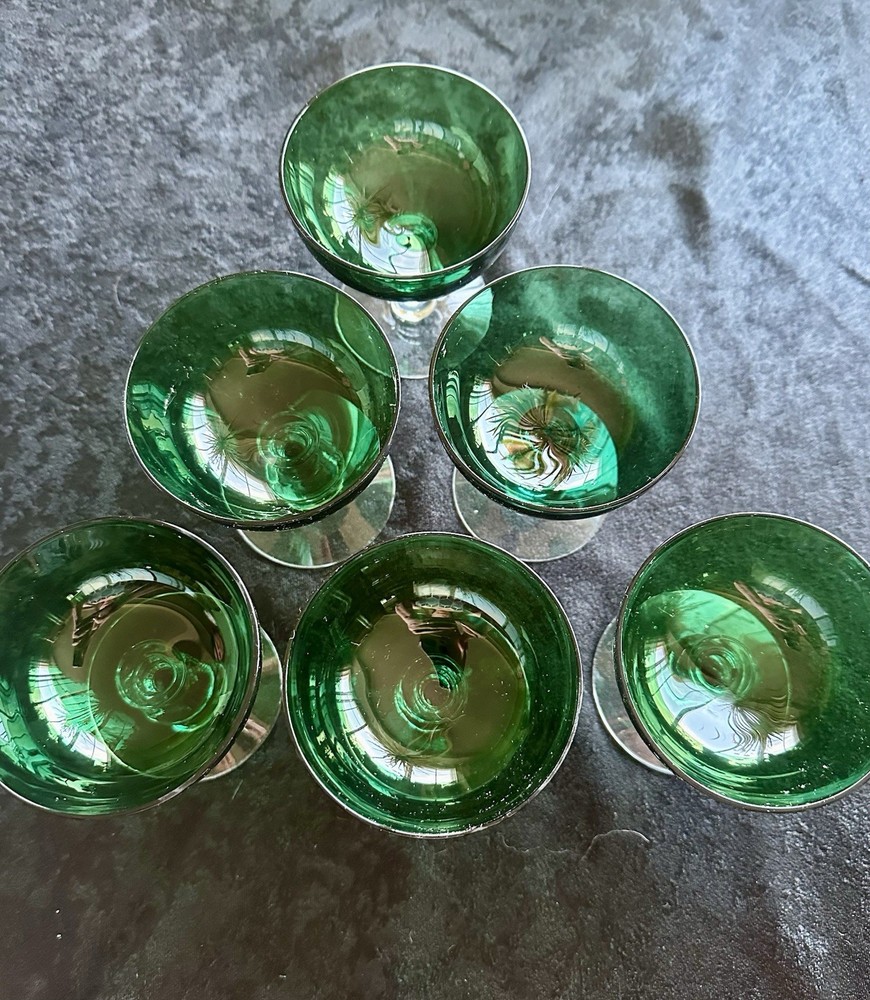 Set of 6 Tiffin-Franciscan Killarney Green Glass Cordial Or Liqueur Glasses 4.5