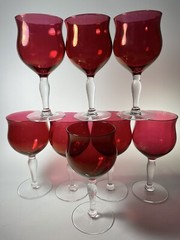 West Virginia Glass Rose Lustre Flash Water Goblets 6.5″ Set Of 8