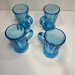 Tiara Indiana Glass Blue Colonial 4 Handled Tumbler Set