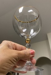 4 Vintage Bohemia Crystal -Crystalex BOC42 Balloon Water Glass Gold Ball Stem