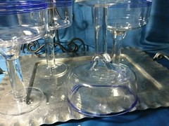 RARE 4pc blue Band william Sonoma Nantucket dessert margarita Glasses RARE NWT