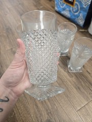 vintage Westmorland English Diamond Point Clear Square Bases Glasses