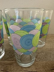 Libbey Drinking Glasses Blue Green Purple Medallions Circles Glass Tumblers (6)