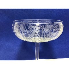 Vintage Circa Mid Century Etching Crystal Wine Glass Mid-Century Modern Clear