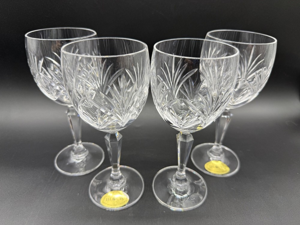 Set of 4 Block BLC4 Clear 6-3/4″ Wine Cut Glass Lead Crystal Aura-Style