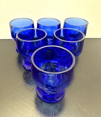 VTG Cobalt Blue Georgian Honeycomb 4 Oz Juice Glasses Set Of 6