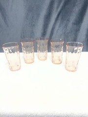 Vintage Pink Depression Jeanette Hex Honeycomb Optic Tumblers, 5 Inches ￼