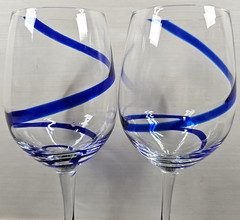 (2) Pier 1 Swirline Cobalt Water Goblets Set Elegant Blue Swirl Stemware Bar Lot