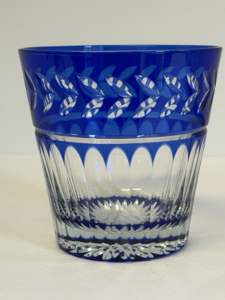 Imperial Estate Triumph Crystal Cobalt Blue Cut To Clear Lowball Glass 12oz EUC