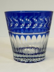 Imperial Estate Triumph Crystal Cobalt Blue Cut To Clear Lowball Glass 12oz EUC