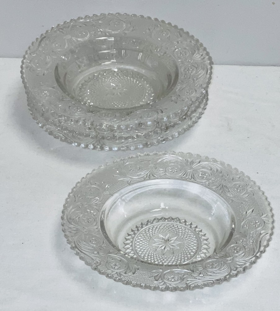 4 Duncan & Miller SANDWICH CRYSTAL 7″ RIMMED GRAPEFRUIT BOWLS