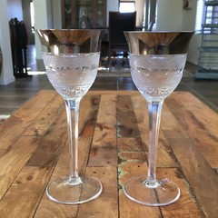 2 Lot Moser Crystal Splendid Hock Wine Glasses Platinum Trim 7.5″ Set Mint