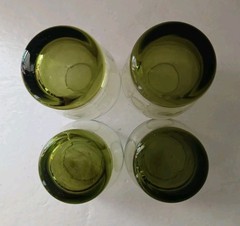 Vtg Libbey Perception Olive Green Curved Rocks Glasses, 2~10 Oz &2~16Oz, Set 4