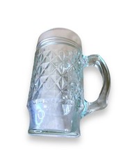 Vintage MCM Quilt Glass Footed Handled Tumbler Diamond Pattern Mugs #40 Stamp