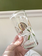 Vtg Mid Century Textured Tennis Glasses Georges Briard Style Gold White Green