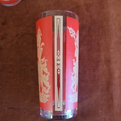 Set Of 5 1960’s Culver Red & Gold Highball Drinking Glasses Dancer Thai Goddess