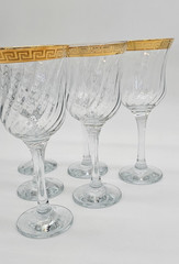 Murano J Preziosi Wine Glasses Swirl Optic 24K Gold Greek Key Rim Lot (6)