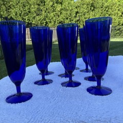 Vintage Pier One Cobalt Blue Pilsner Glass Set of Nine Contemporary 2000s Y2K