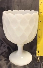 Pedelstal Diamond Pattern Milk Glass Goblet Mid Century Modern About 6 inch tall