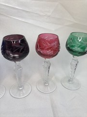5 Lausitzer Crystal Cut To Clear Multicolor Grape Vine Hock Wine Glasses 5 1/4”