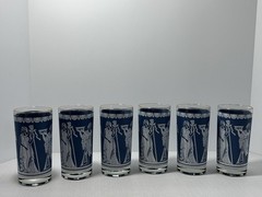 VTG Jeannette Hellenic greek roman glasses set matte jasperware blue white MCM
