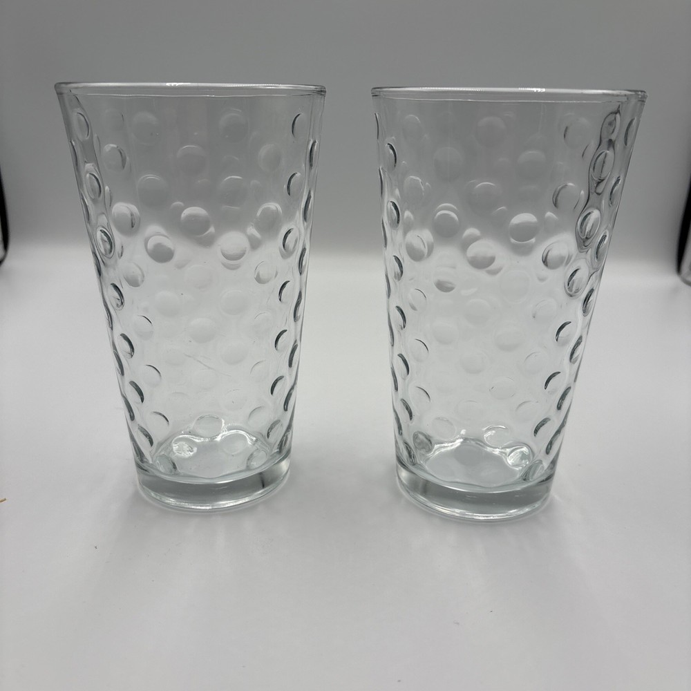 Vtg. Libbey Dimpled Polka Dot Cooler Glasses Tall Tumblers Set of 2 16 Oz.