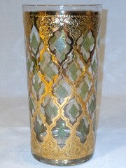 MCM Culver Highball Valencia Green 22k Gold Overlay 12oz Glass 1960’s