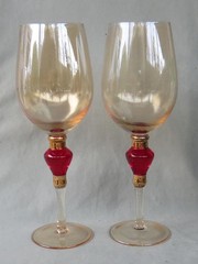 2 PIER 1 AMBER LUSTER RED JEWEL WATER GOBLETS